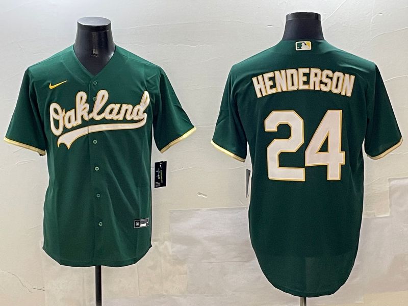 Men Oakland Athletics #24 Henderson Green Game 2025 Nike MLB Jersey style 1
